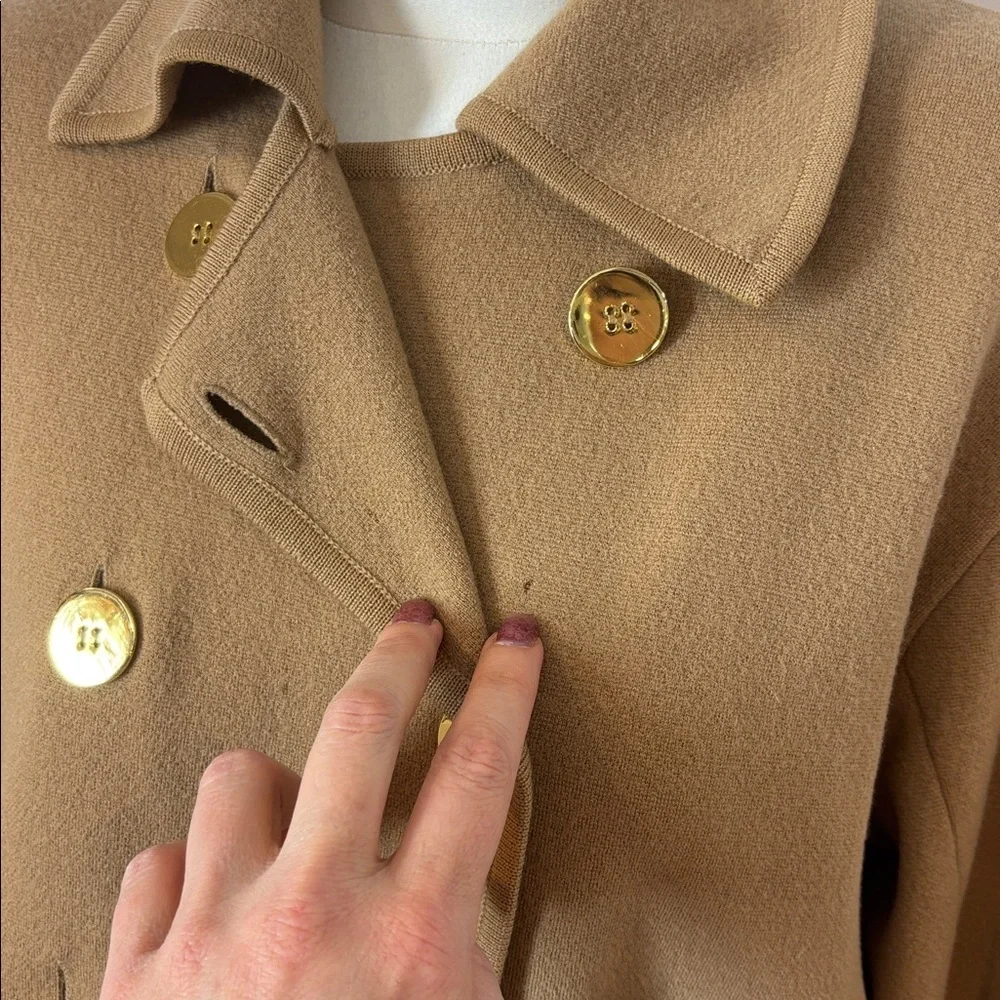 ANDREA JOVINE Camel Wool Cropped Peacoat Jacket Gold Buttons - Size L - Picture 8 of 10